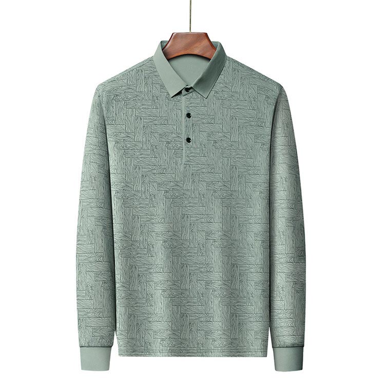 Regular Fit Textured Lapel Collar Long Sleeve Polo Set of 3 Sage Green 2