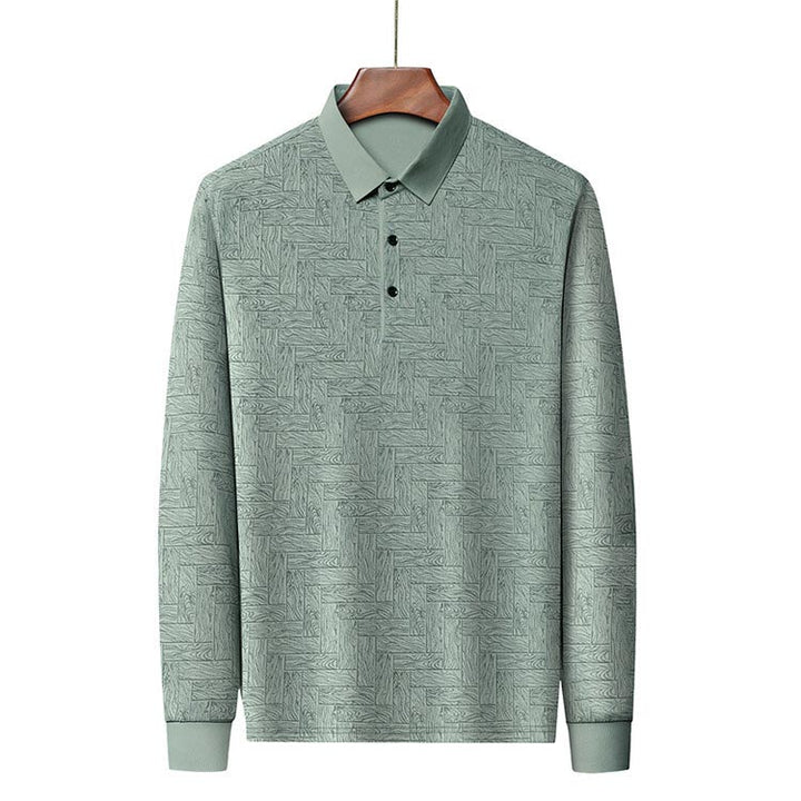 Regular Fit Textured Lapel Collar Long Sleeve Polo Set of 3 Sage Green 2