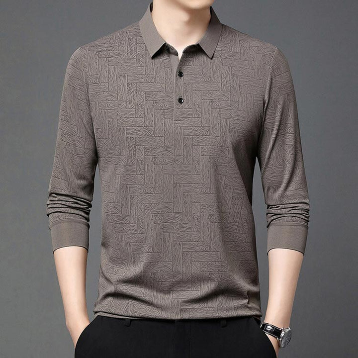 Regular Fit Textured Lapel Collar Long Sleeve Polo Set of 3 Taupe 1