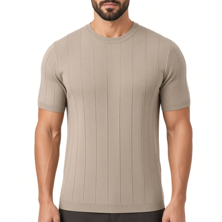 Regular Fit Vertical Rib Textured Crew Neck Tee Set of 3 Beige 1