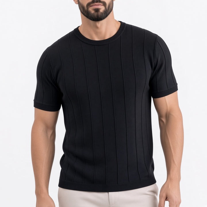 Regular Fit Vertical Rib Textured Crew Neck Tee Set of 3 Black 1
