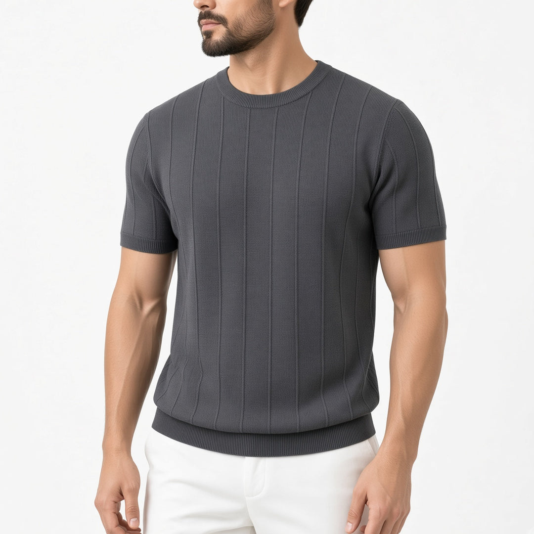Regular Fit Vertical Rib Textured Crew Neck Tee Set of 3 Charcoal 1