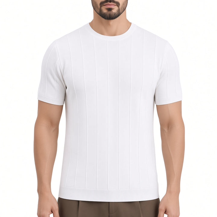 Regular Fit Vertical Rib Textured Crew Neck Tee Set of 3 White 1