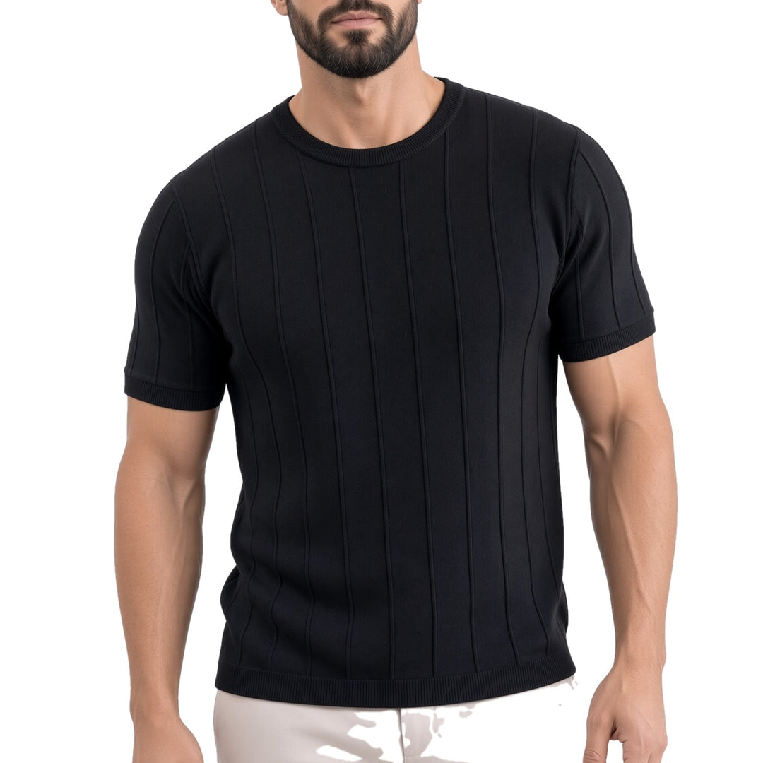 Regular Fit Vertical Rib Textured Crew Neck Tee Set of 3 on white