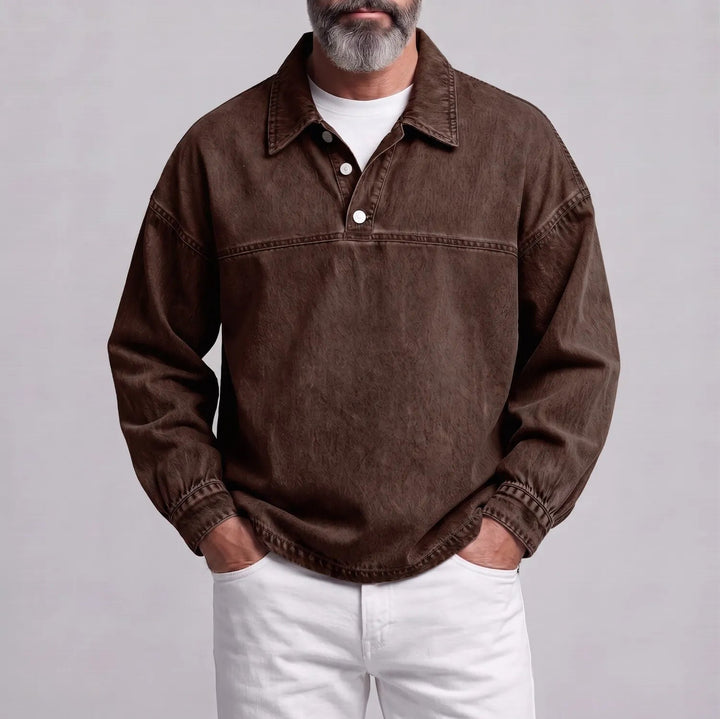 Regular Fit Washed Texture Collared Half Placket Pullover Set of 3 Brown 1