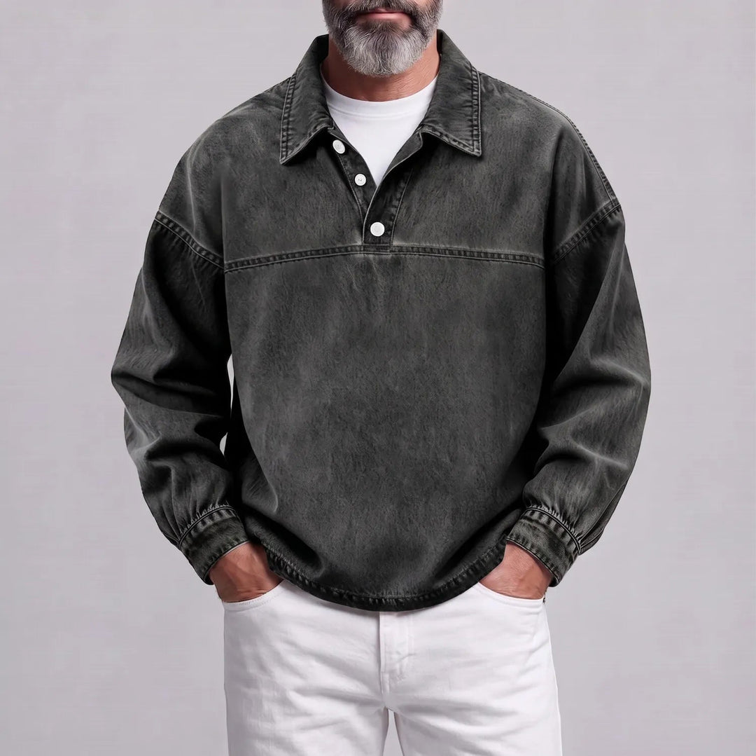 Regular Fit Washed Texture Collared Half Placket Pullover Set of 3 Charcoal 1