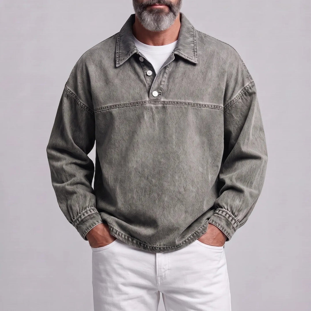 Regular Fit Washed Texture Collared Half Placket Pullover Set of 3 Gray 1
