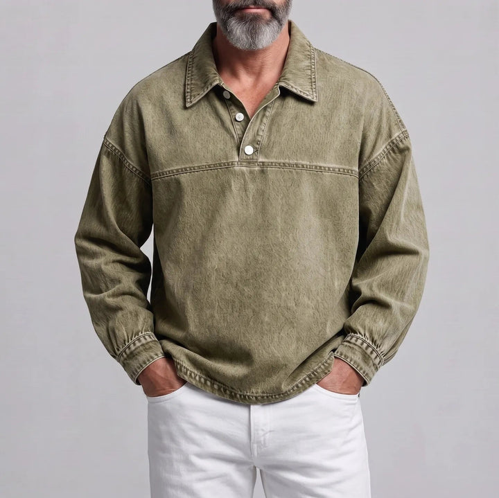 Regular Fit Washed Texture Collared Half Placket Pullover Set of 3 Olive 1