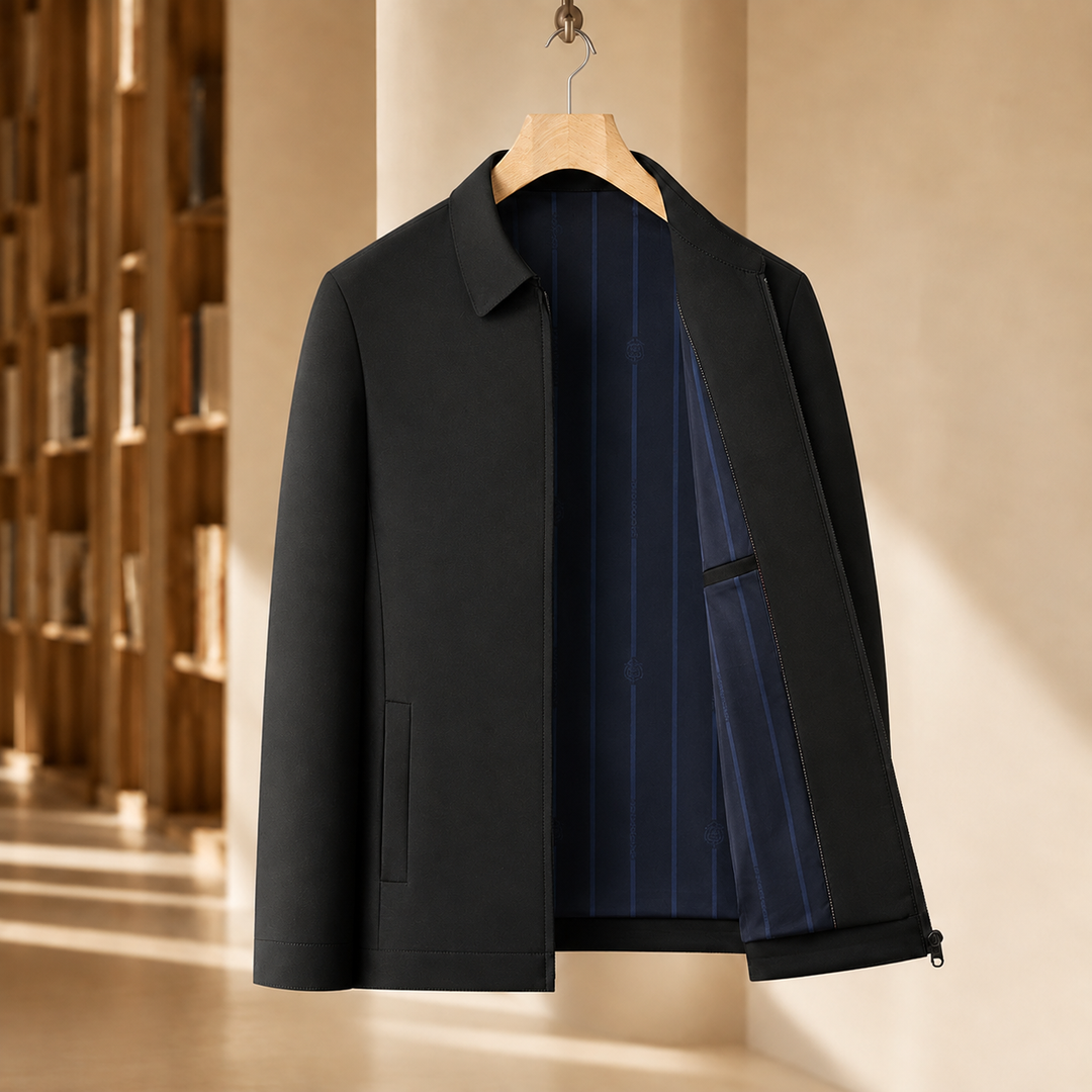 Regular Fit Woven Zip Jacket with Pointed Collar Black 1