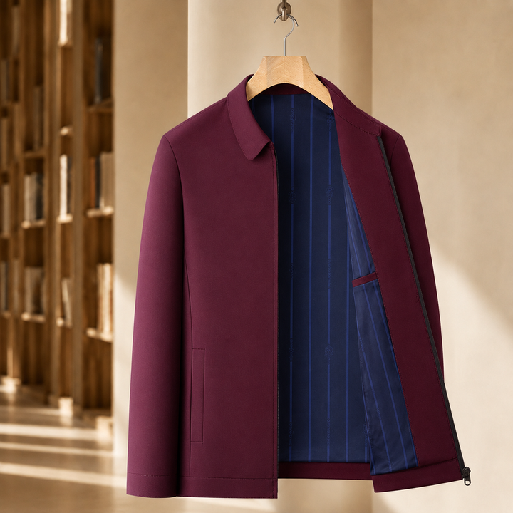 Regular Fit Woven Zip Jacket with Pointed Collar Burgundy 1