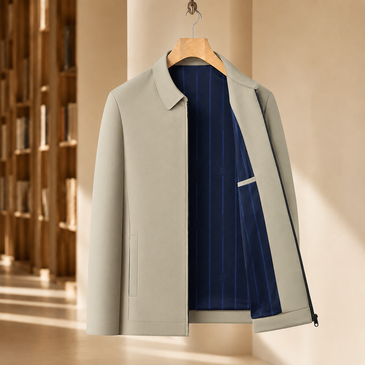Regular Fit Woven Zip Jacket with Pointed Collar Khaki 1