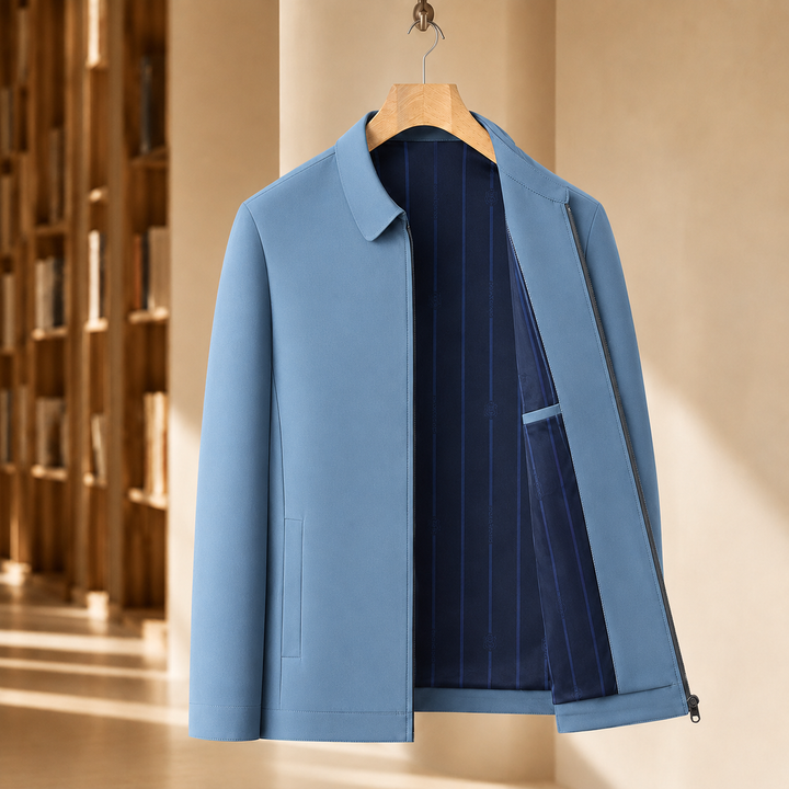 Regular Fit Woven Zip Jacket with Pointed Collar Light Blue 1