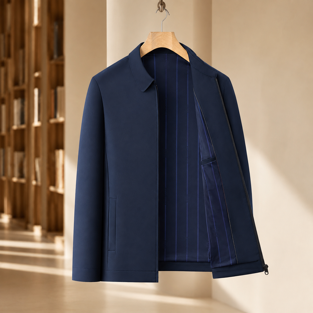 Regular Fit Woven Zip Jacket with Pointed Collar Navy 1