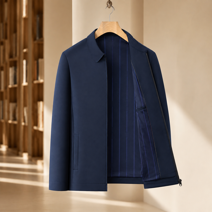 Regular Fit Woven Zip Jacket with Pointed Collar Navy 1