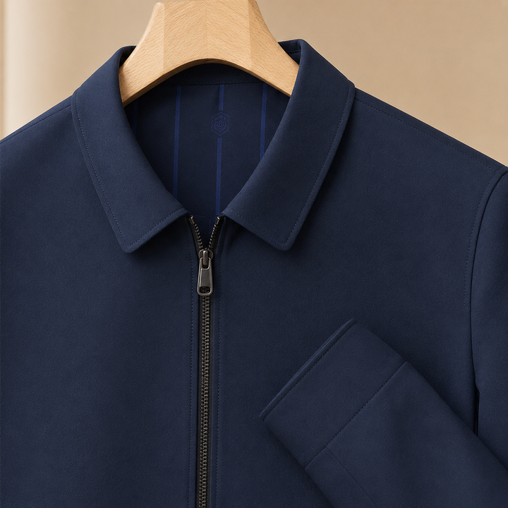 Regular Fit Woven Zip Jacket with Pointed Collar Navy 2
