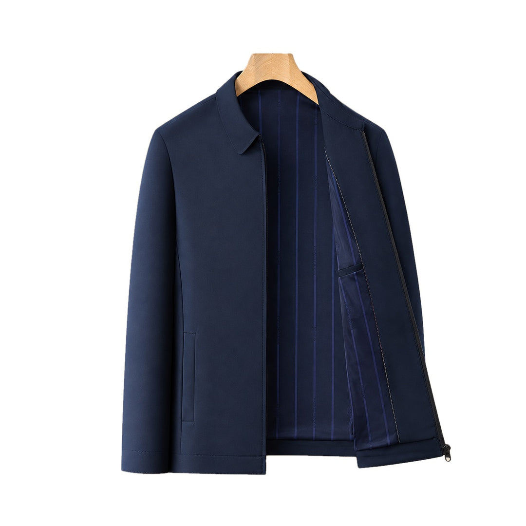 Regular Fit Woven Zip Jacket with Pointed Collar on white