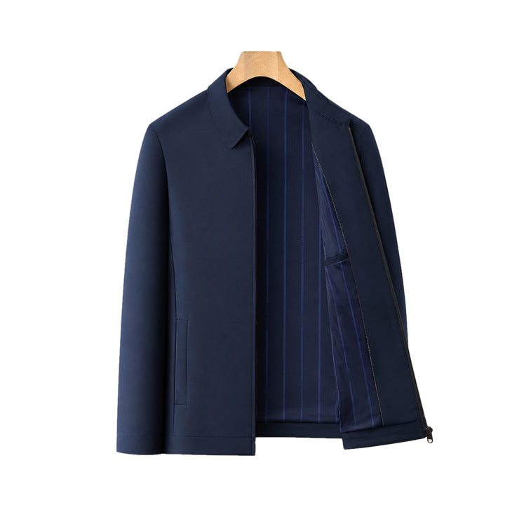 Regular Fit Woven Zip Jacket with Pointed Collar on white