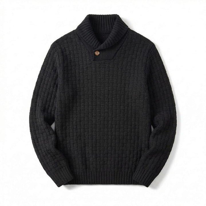 Relaxed Basket Weave Shawl Collar Sweater Black 1