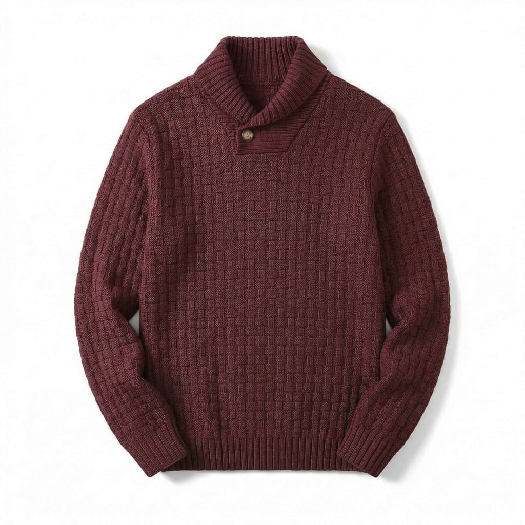 Relaxed Basket Weave Shawl Collar Sweater Burgundy 1