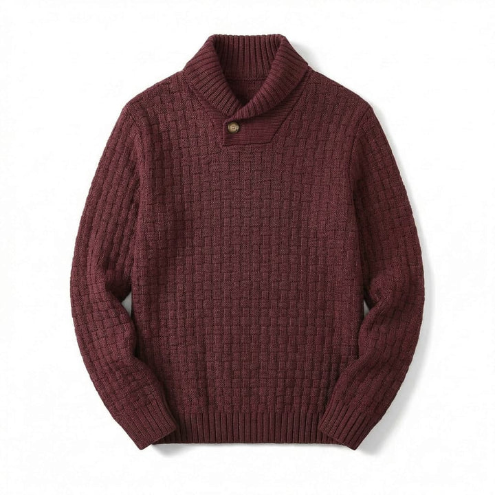 Relaxed Basket Weave Shawl Collar Sweater Burgundy 1