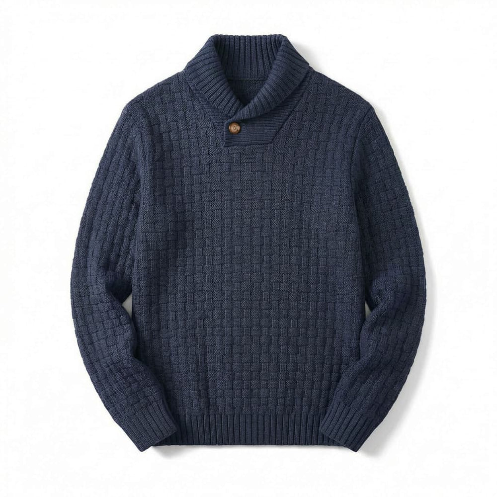 Relaxed Basket Weave Shawl Collar Sweater Navy 1