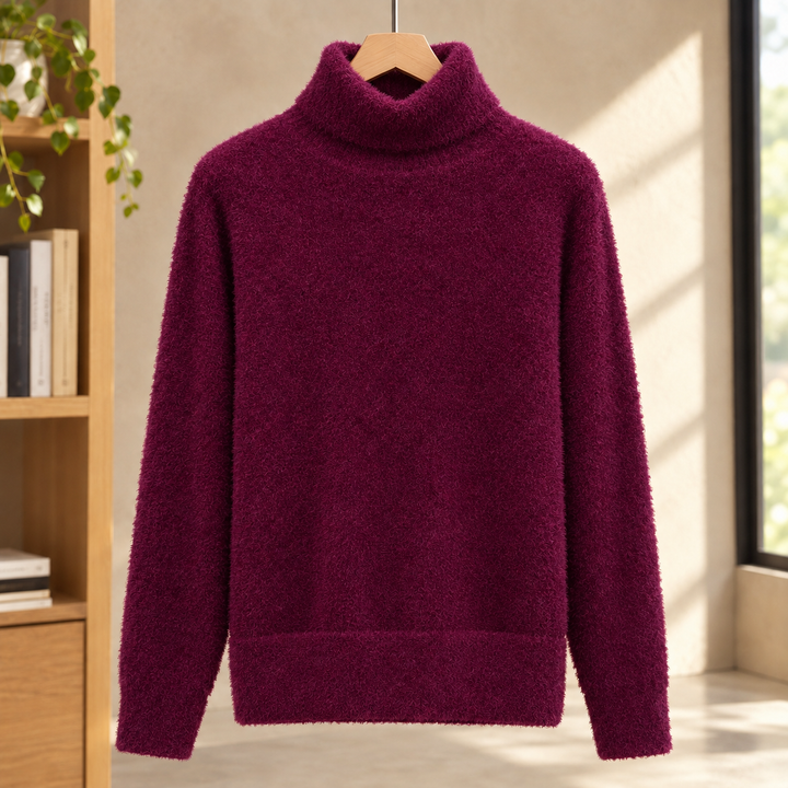 Relaxed Brushed Knit Turtleneck Sweater Set of 2 Burgundy 1