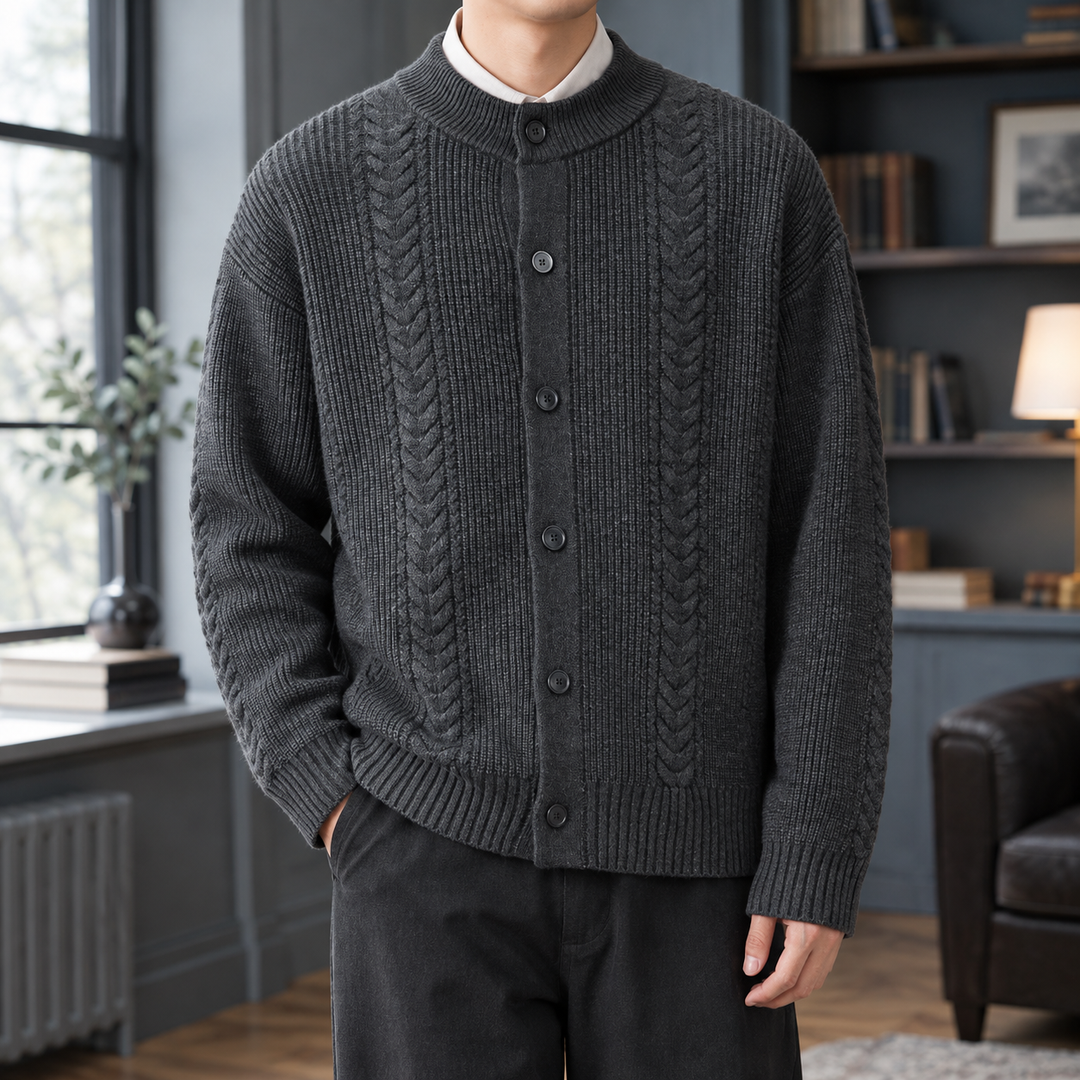Relaxed Cable Knit Cardigan Button Front Set of 3 Black 1