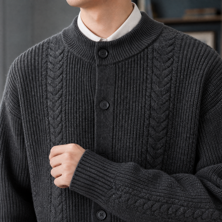 Relaxed Cable Knit Cardigan Button Front Set of 3 Black 2