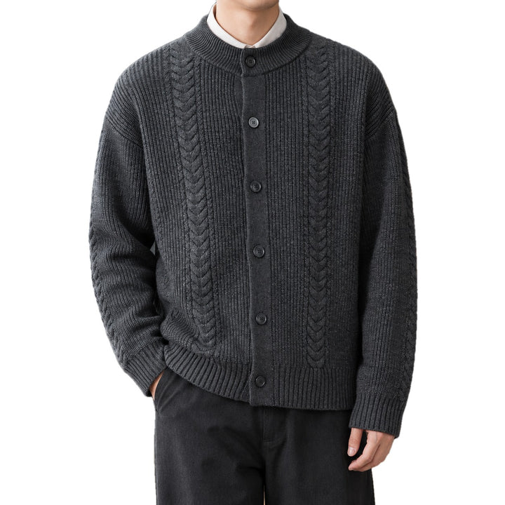 Relaxed Cable Knit Cardigan Button Front Set of 3 on white