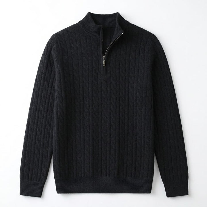 Relaxed Cable Knit Wool Quarter Zip Sweater Set of 2 Black 1