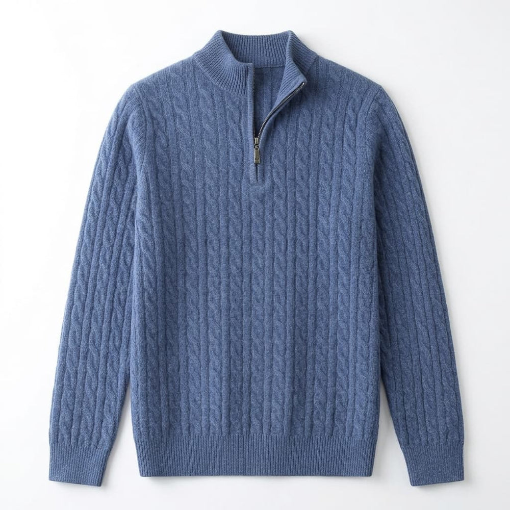 Relaxed Cable Knit Wool Quarter Zip Sweater Set of 2 Blue 1