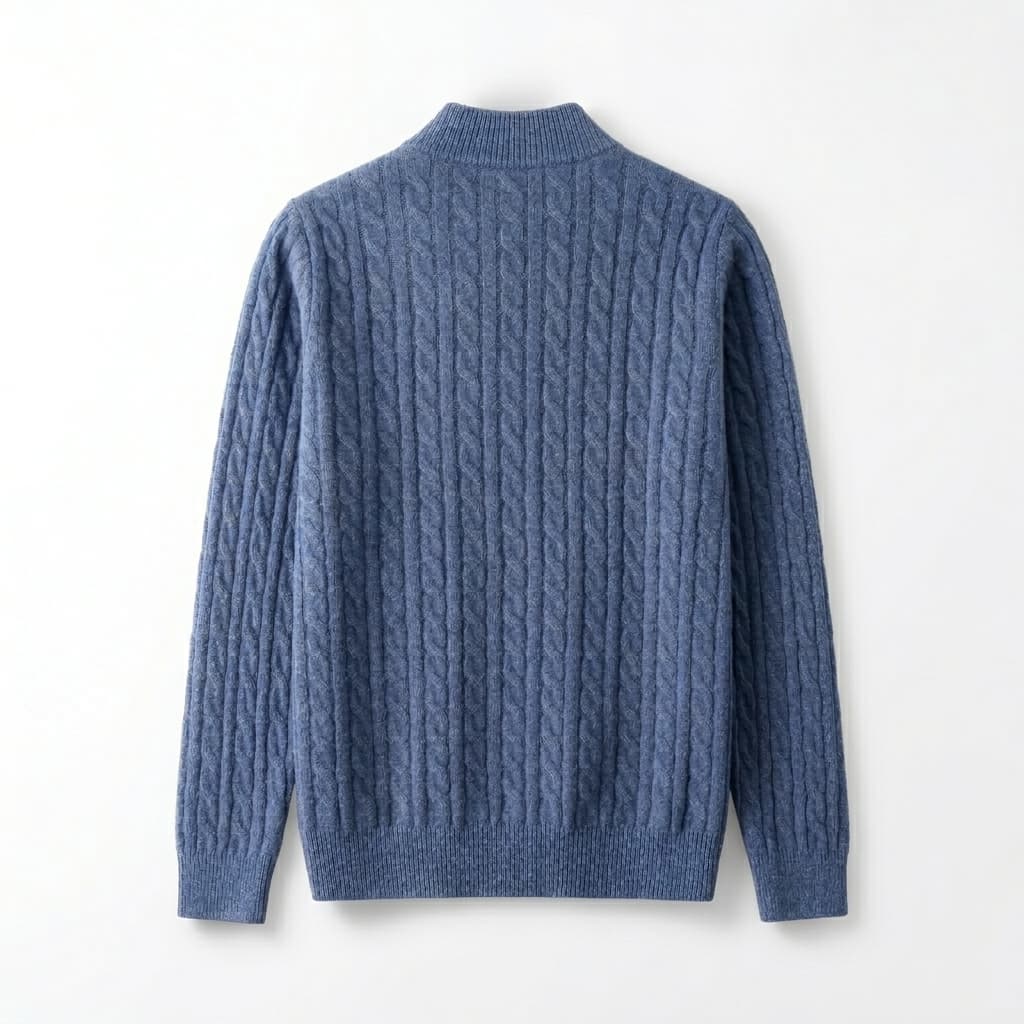 Relaxed Cable Knit Wool Quarter Zip Sweater Set of 2 Blue 2