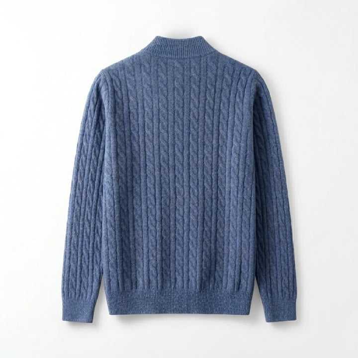 Relaxed Cable Knit Wool Quarter Zip Sweater Set of 2 Blue 2