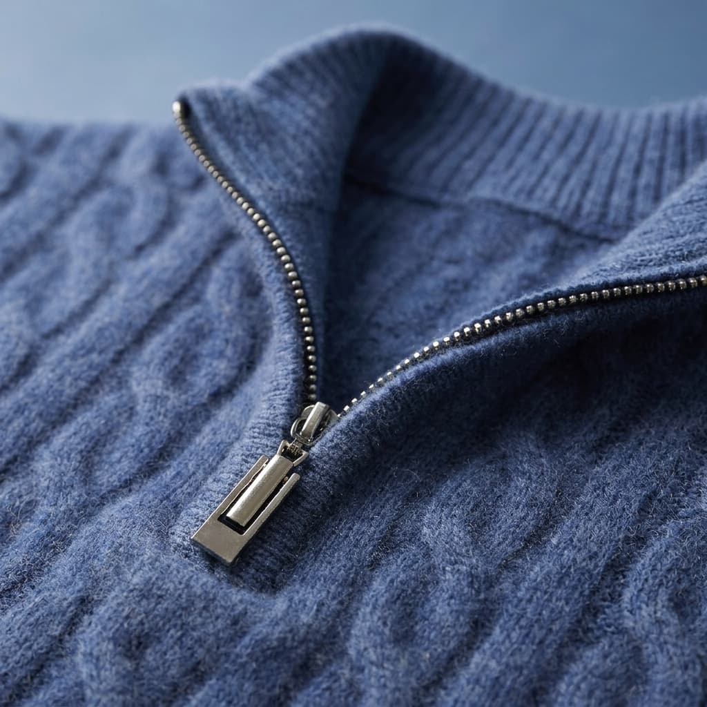 Relaxed Cable Knit Wool Quarter Zip Sweater Set of 2 Blue 3