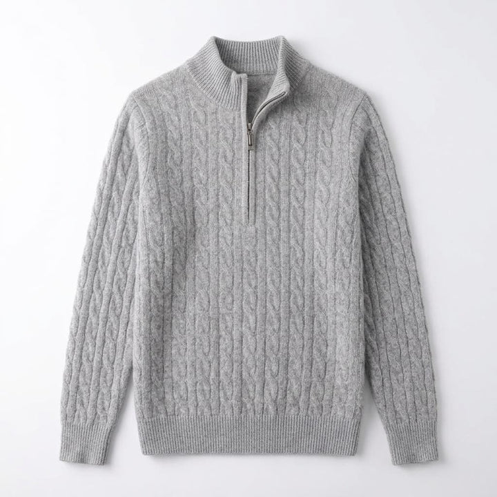 Relaxed Cable Knit Wool Quarter Zip Sweater Set of 2 Light Gray 1