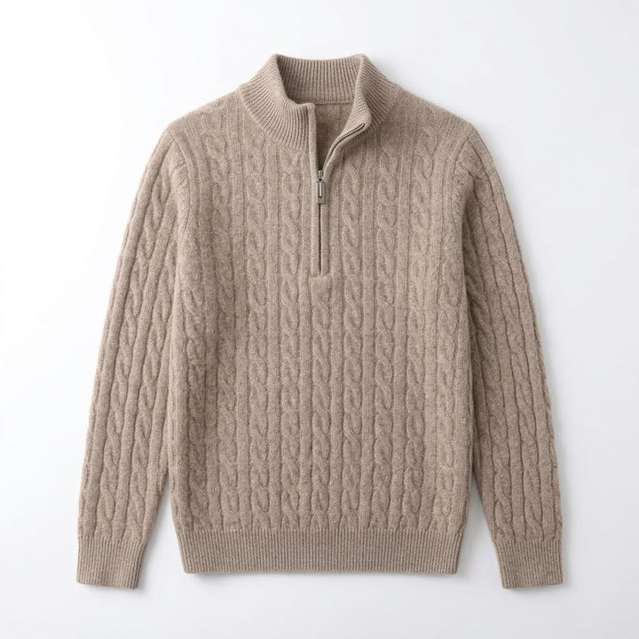 Relaxed Cable Knit Wool Quarter Zip Sweater Set of 2 Oat 1