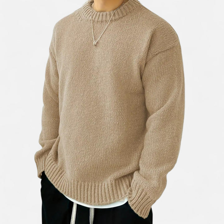 Relaxed Chunky Knit Crew Neck Pullover Sweater Set of 2 Beige 1