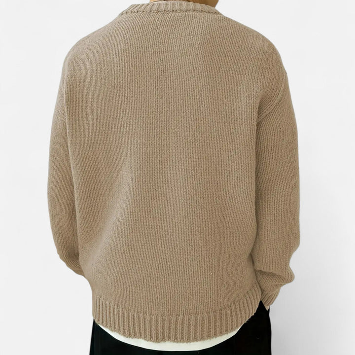Relaxed Chunky Knit Crew Neck Pullover Sweater Set of 2 Beige 2