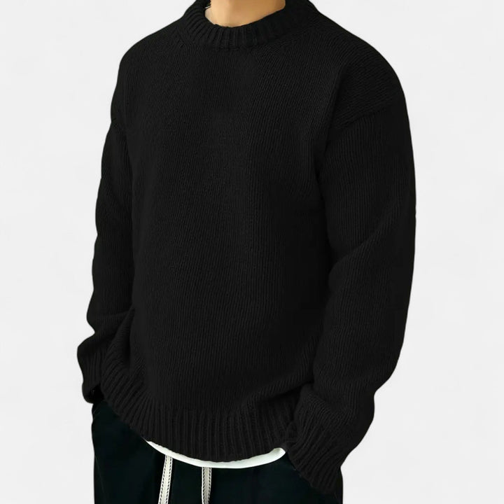 Relaxed Chunky Knit Crew Neck Pullover Sweater Set of 2 Black 1