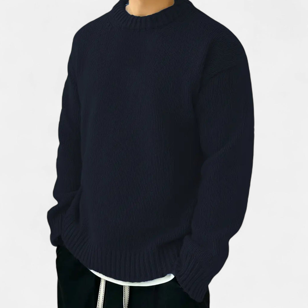 Relaxed Chunky Knit Crew Neck Pullover Sweater Set of 2 Navy 1