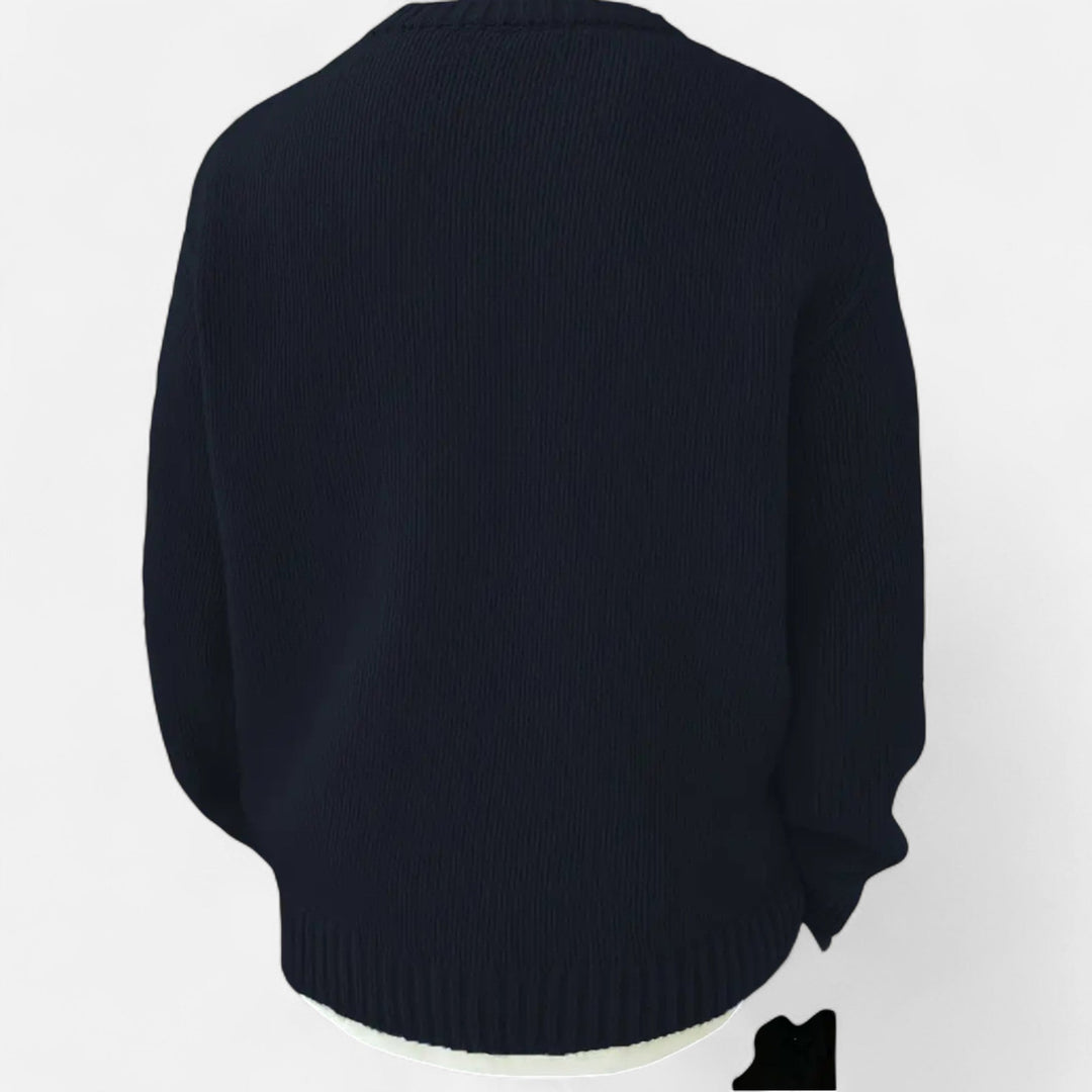 Relaxed Chunky Knit Crew Neck Pullover Sweater Set of 2 Navy 2
