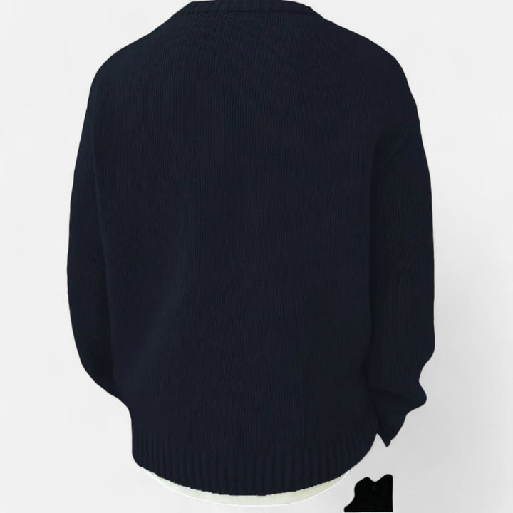 Relaxed Chunky Knit Crew Neck Pullover Sweater Set of 2 Navy 2