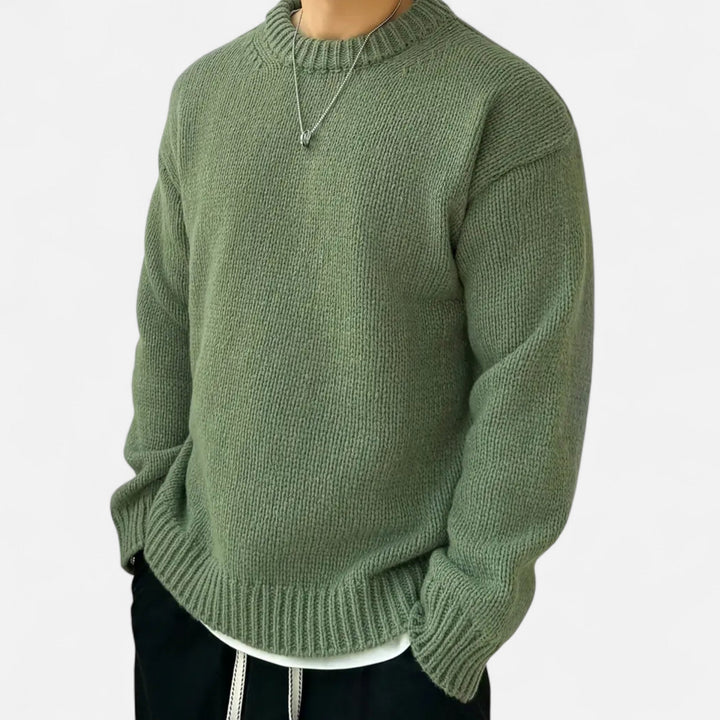 Relaxed Chunky Knit Crew Neck Pullover Sweater Set of 2 Sage Green 1