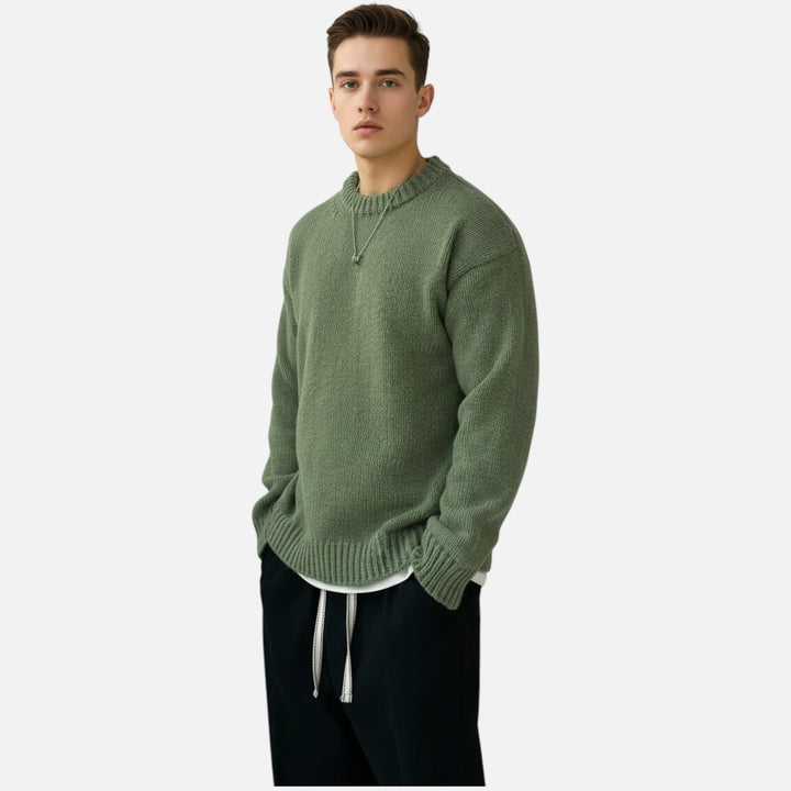Relaxed Chunky Knit Crew Neck Pullover Sweater Set of 2 Sage Green 2