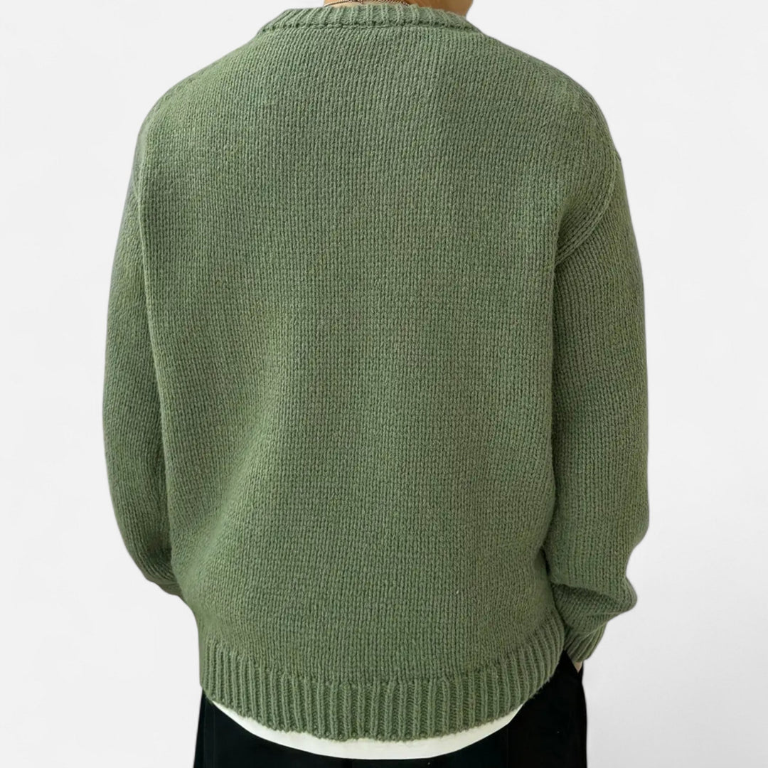 Relaxed Chunky Knit Crew Neck Pullover Sweater Set of 2 Sage Green 3