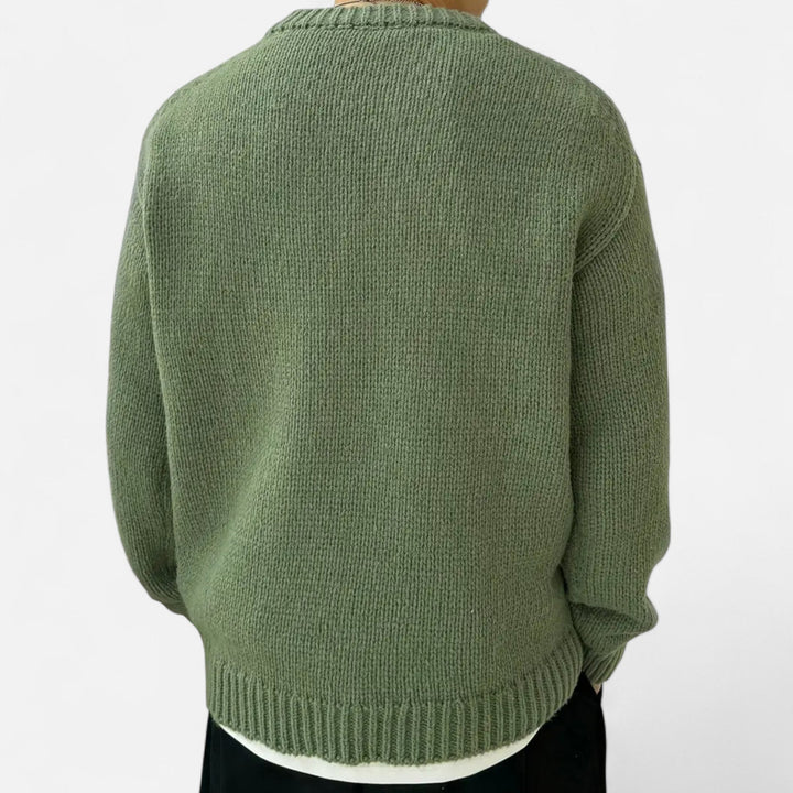 Relaxed Chunky Knit Crew Neck Pullover Sweater Set of 2 Sage Green 3