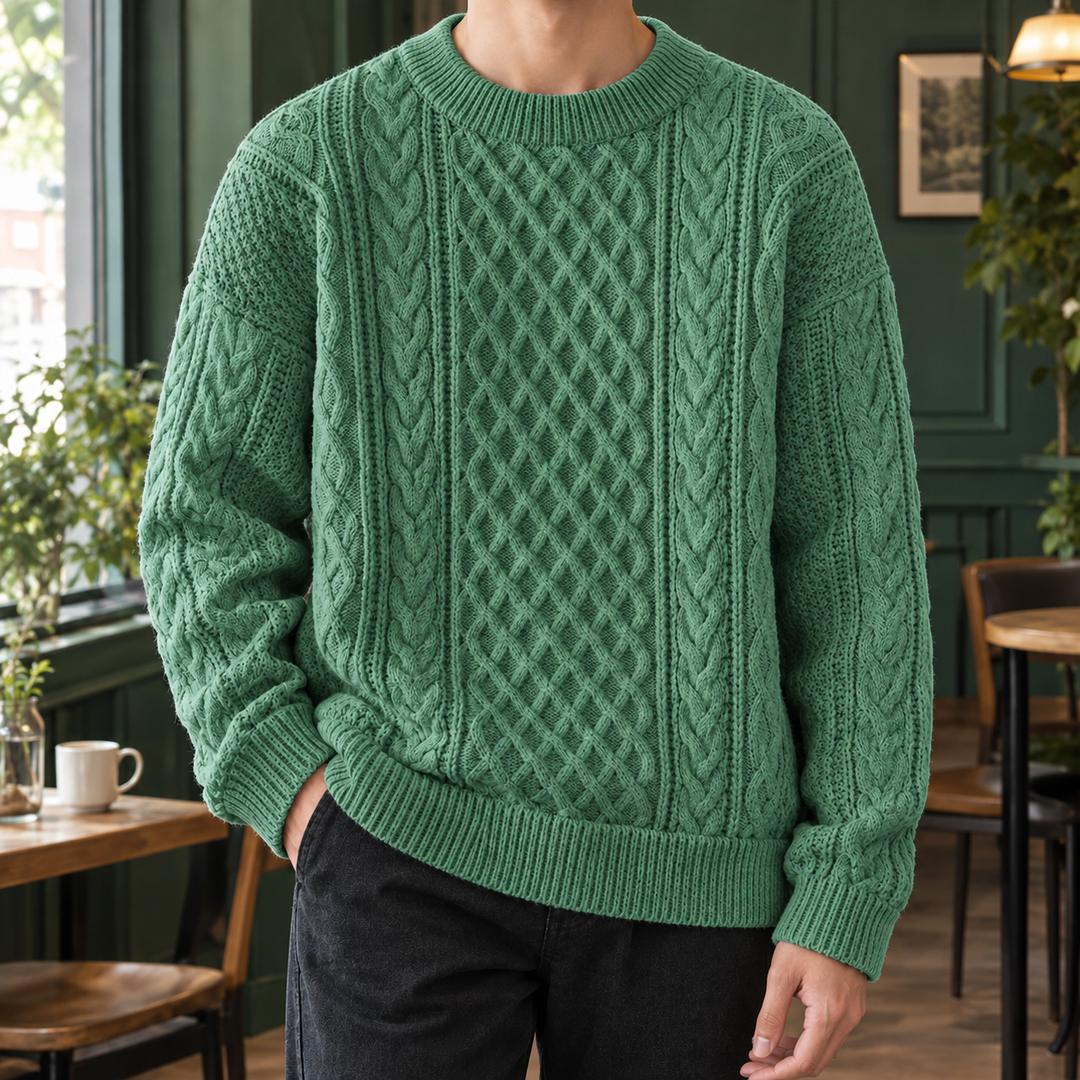 Relaxed Cotton Blend Cable Knit Sweater Set of 2 Green 1