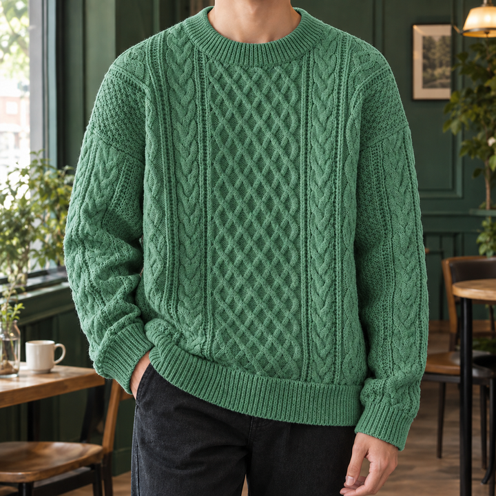 Relaxed Cotton Blend Cable Knit Sweater Set of 2 Green 1