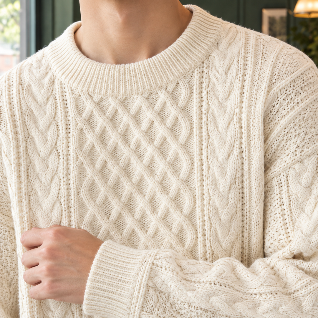 Relaxed Cotton Blend Cable Knit Sweater Set of 2 Off White 2