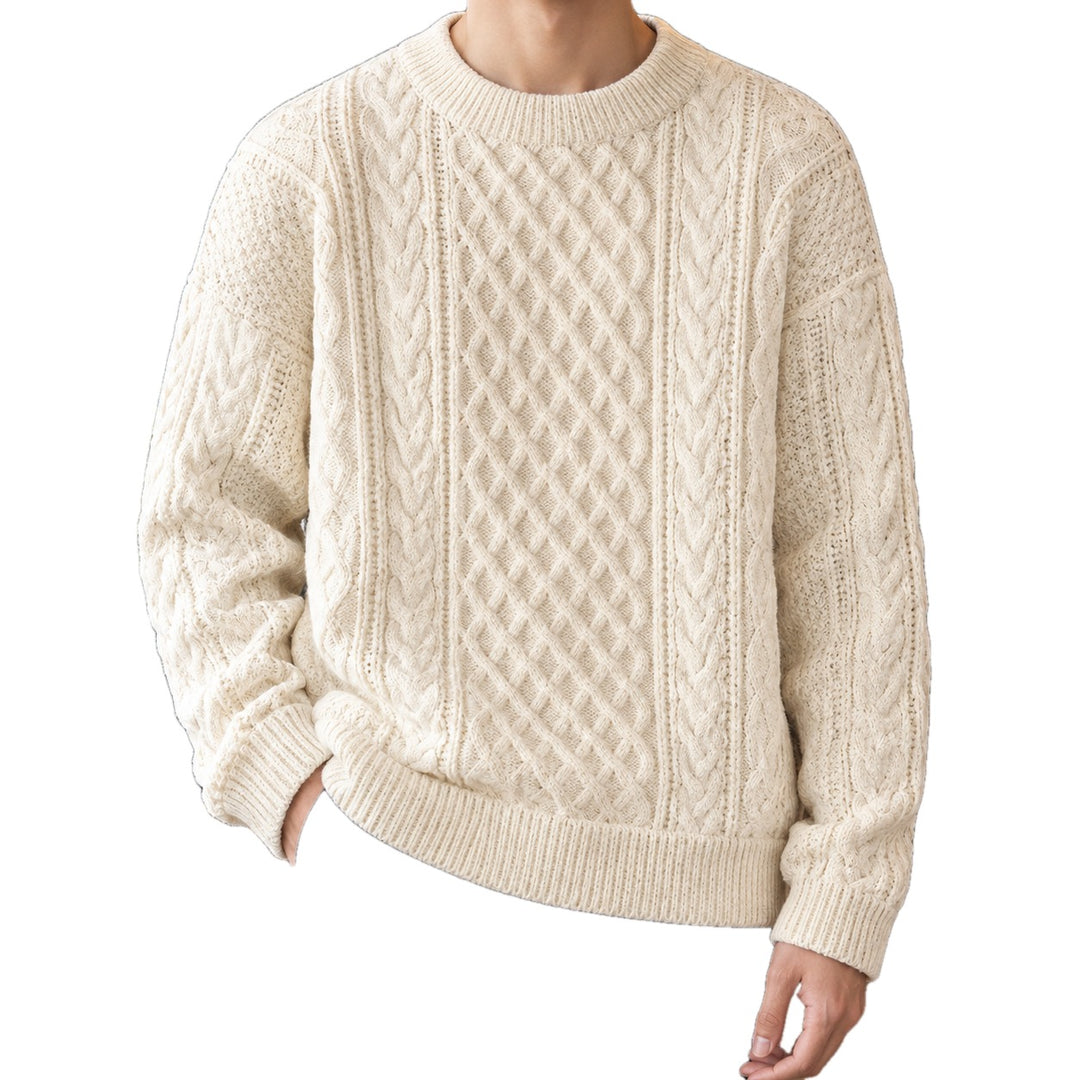 Relaxed Cotton Blend Cable Knit Sweater Set of 2 on white
